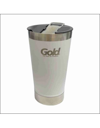 COPO TERMICO COM TAMPA E ABRIDOR 473ML BRANCO GOLD