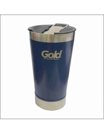 COPO TERMICO COM TAMPA E ABRIDOR 473ML AZUL GOLD