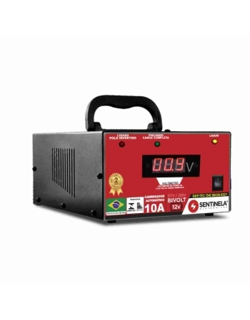 CARREGADOR DE BATERIA 10AH/12V PARA BATERIAS DE 12AH A 70AH BIVOLT