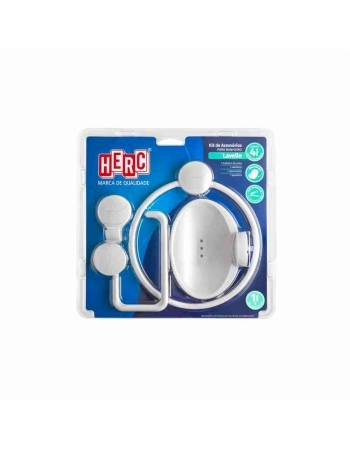 KIT ACESSORIO PARA BANHEIRO BRANCO/CROMADO ABS 5 PCS HERC 4091