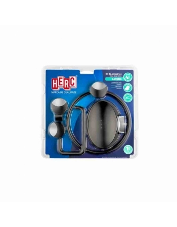 KIT ACESSORIO PARA BANHEIRO PRETO/CROMADO ABS 4 PCS HERC