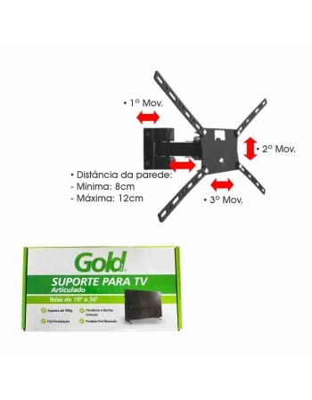 SUPORTE PARA TV LCD/LED ARTICULAVEL 3 MOVIMENTOS HASTE CURTA GB300